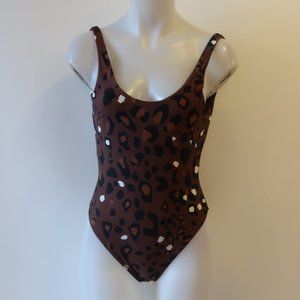 WOMENS THE UPSIDE BROWN BLACK ANIMAL PRINT ONE PIECE SWIMSUIT S *